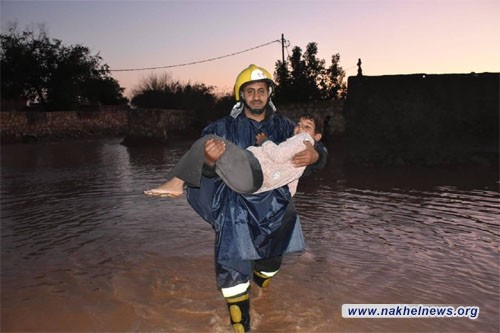 النجف الأشرف: إجلاء 50 عائلة في قرية غمرتها السيول والأمطار
