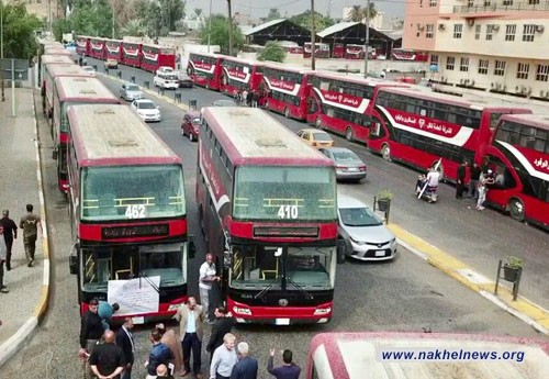 انطلاق المسافرين والوفود حافلات الى كربلاء لنقل الزائرين